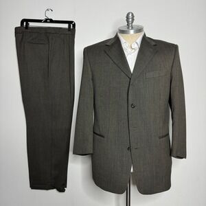 Monsieur Givenchy Suit Set 100% Wool Blazer & Pleated Pants‎ Brown Size 44R 38W